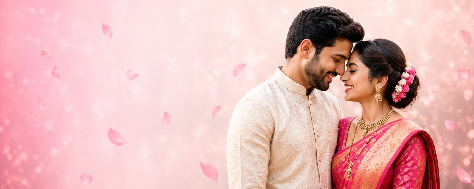 A smiling couple standing close together